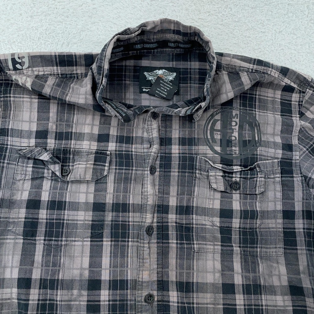 Harley-Davidson Shirt XL Gray Black‎ Plaid Short Sleeve Button Motorcycle Biker